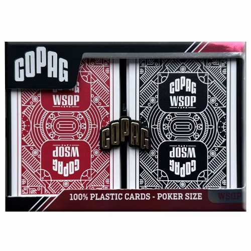 Karty na poker 100% plast, WSOP, Jumbo index, červeno-čierny duo pack